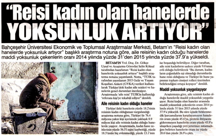 REİSİ KADIN OLAN HANELERDE YOKSUNLUK ARTIYOR