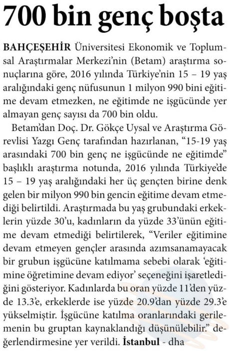 700 BİN GENÇ BOŞTA
