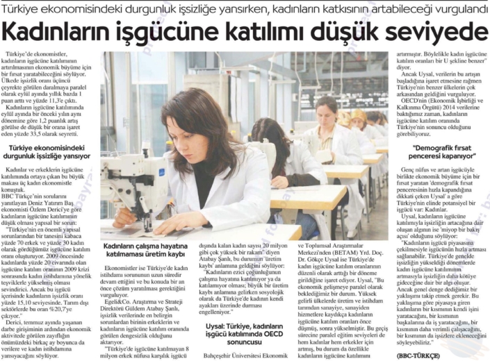 KADINLARIN İŞGÜCÜNE KATILIMI DÜŞÜK SEVİYEDE
