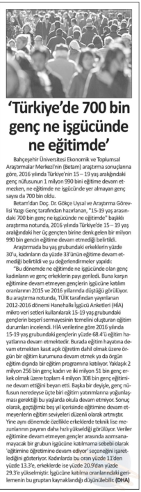 TÜRKİYE DE 700 BİN GENÇ NE İŞGÜCÜNDE NE EĞİTİMDE