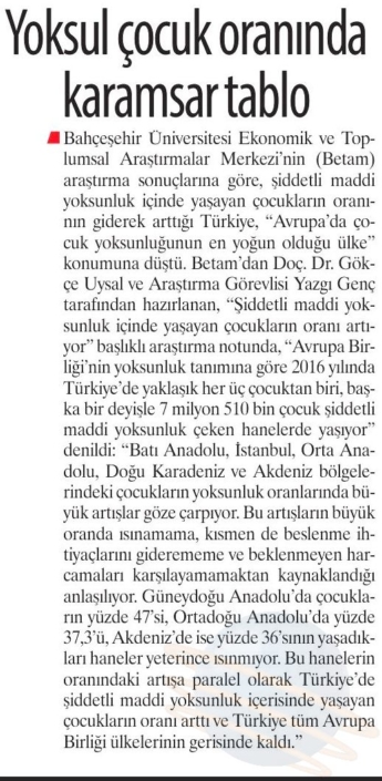 YOKSUL ÇOCUK ORANINDA KARAMSAR TABLO